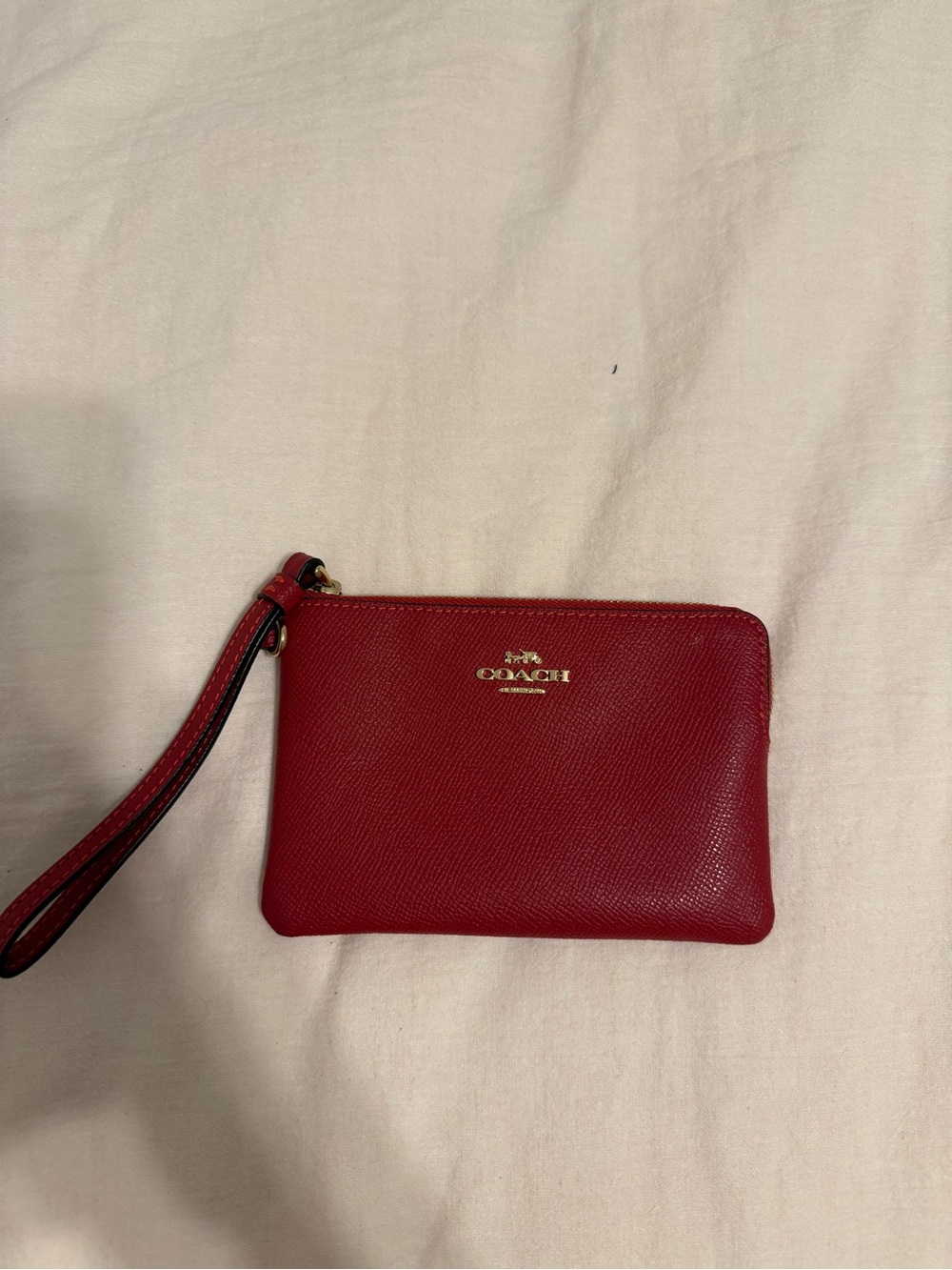 Coach Red Leather Wristlet with Gold Logo